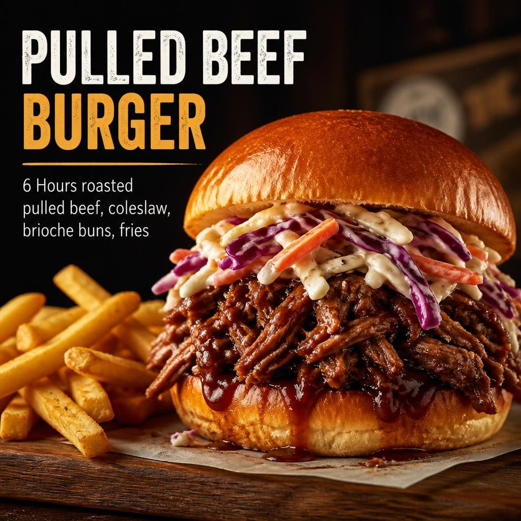 Pulled Beef Burger Six Ounces Coffee